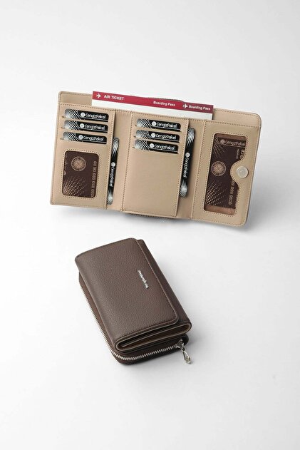 Medium Size Magnetic Genuine Leather Look Faux Leather Women's Wallet – 65218 - Brown/Earth