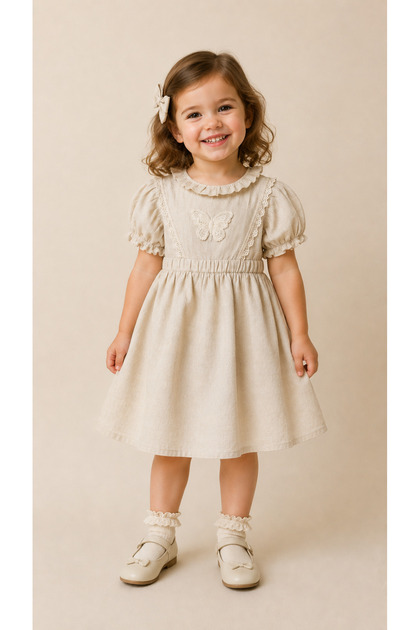Girl's Vintage Dress with Butterfly Detail on Shirt - Butterfly Dream