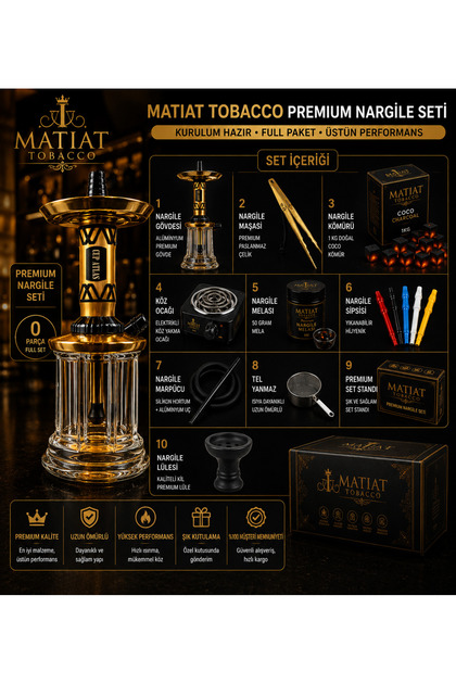 Matiat Luxury Hookah Set Gold Black Çantalı