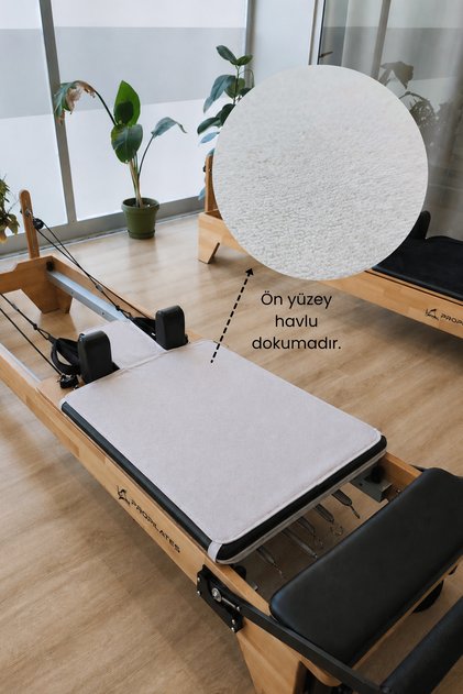 Kaymaz Silikon Tabanlı, Reformer Pilates Havlusu, Ter Emici Bambu Pilates Mat Havlu-Krem