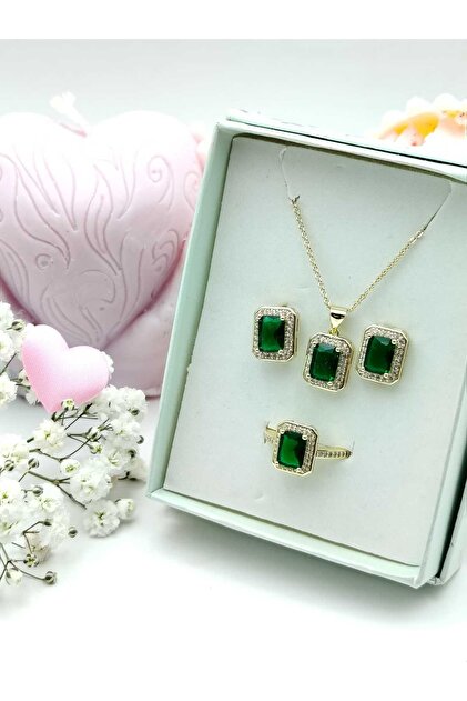 Set "Green Diamond" placat cu aur 14k