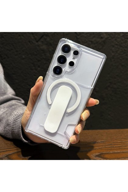 Galaxy S26 Ultra White Clear Card Holder Grip Bracket Magnetic Case For S26 Ultra S25 S24 Plus Ultr