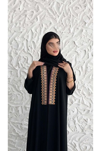 mwt5034 قماش اسود كريب مع كلفة رمضاني قصة نص بشت