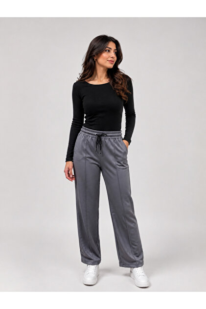 Women's Gray Jersey Elastic Waist Slim Summer Fabric Palazzo Pants