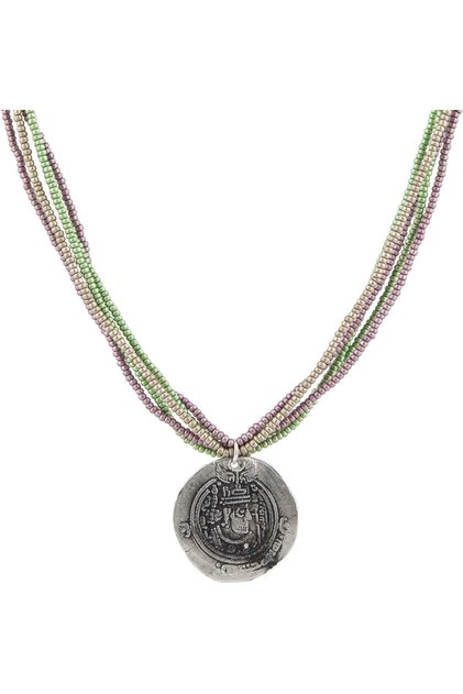 Sassanid Women's Necklace, 925 Sterling Silver, Beaded Pendant Necklace, Handmade Adjustable Jewelry