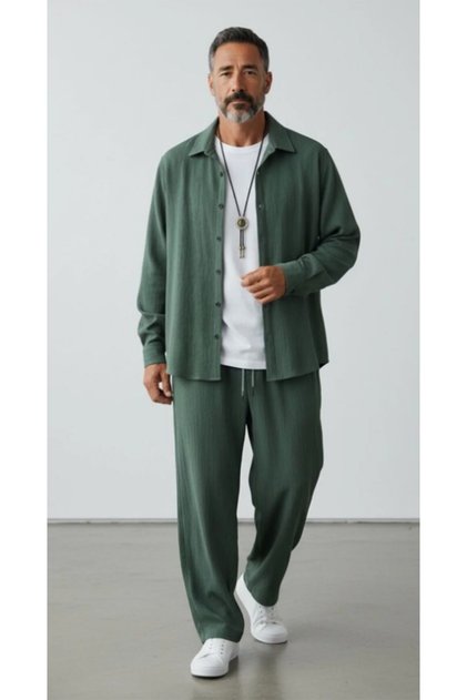 Men's Long Sleeve (Shirt and Pants) Wrinkled Tracksuit Set