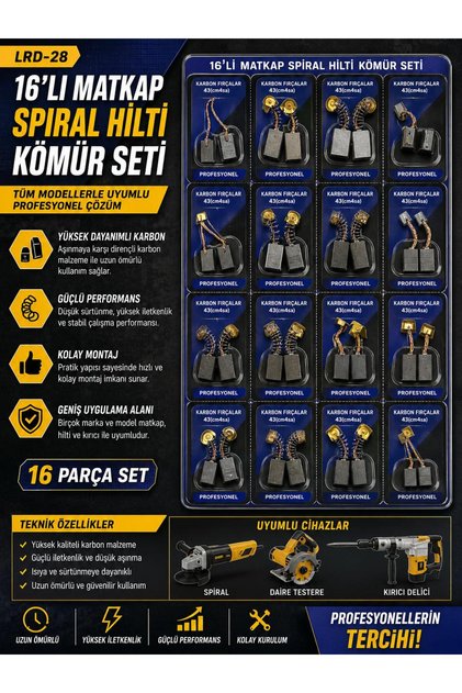 16’lı Matkap Spiral Hilti Kömür Seti Karbon Fırça Tamir Bakım Yedek Parça Seti