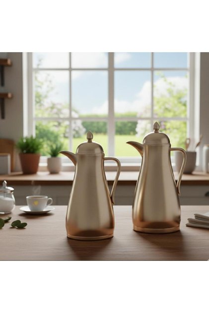طقم 2 ترمس غزال حافظ للحرارة بتصميم عصري - فضي