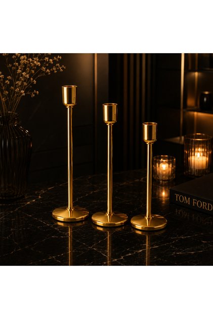 Gold Metal Mumluk Seti 3’lü Şık ve Modern Ev Dekorasyon Aksesuarı
