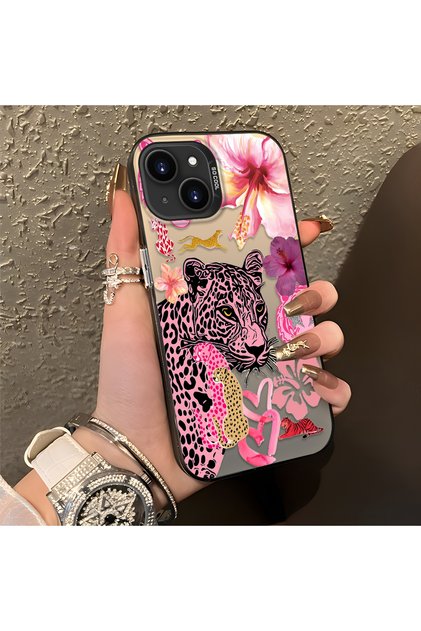 iPhone 14 Compatible Silicone Edge Hard Back Case Couple Phone Case Leopard Pattern