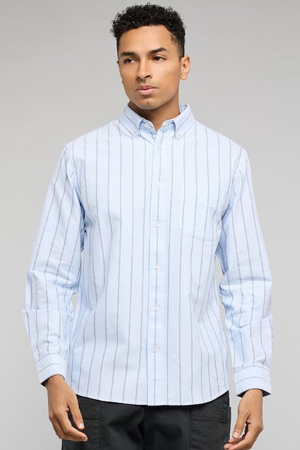 Striped Shirt with Button-Down Collar and Long Sleeves