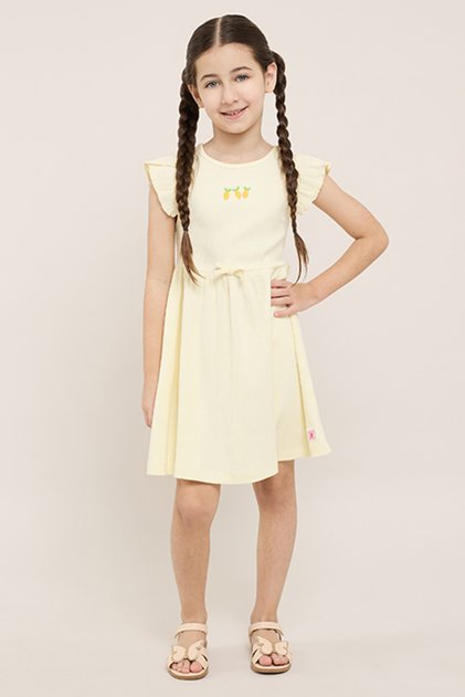 Ribbed Flared Dress with Crew Neck and Flutter Sleeves