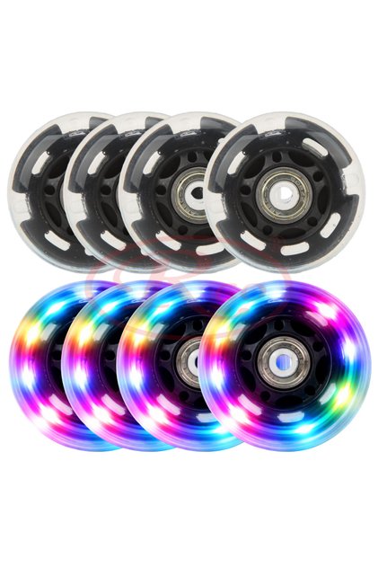 Roti role inline cu lumini LED, set 8 bucati, 72mm / 84A, ABEC7, PU, pentru interior & exterior