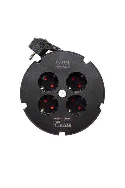 Prelungitor cu 4 Prize si 2 Porturi USB 2m Rotund