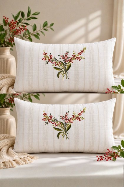 Bohemian Linen Throw Pillow Cover Set of 2 – Floral Pattern Decorative Pillowcases
