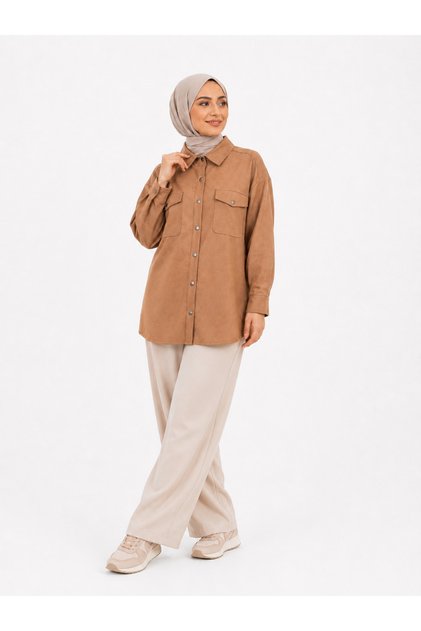 kadın oversize süet gömlek