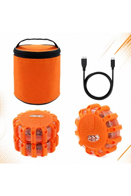 Kit 3 Lampi Avertizare in Caz de Urgenta cu LED, SofiaCONCEPT®, 650mAh, 9 Moduri, Orange