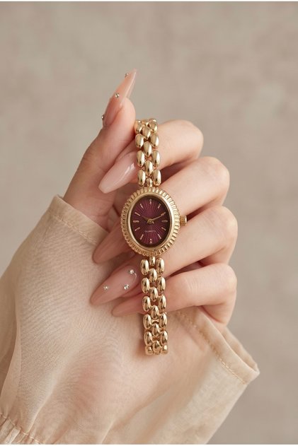 Royal Pearl Women's Steel Watch Gold Color Burgundy Dial Vintage Old Money Luxury Luxurious Elegant Stylish Women's Wristwatch | Limited Edition 2026