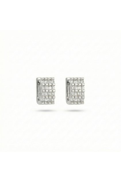 Baguette Grid Silver Earrings