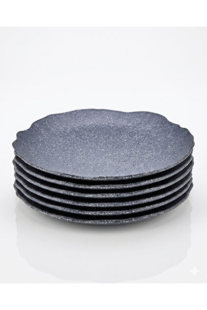 Set of 6 Matte Gray 18 cm Wavy Edge Serving Plates - Modern Round Breakfast, Cake, and Dessert Plates