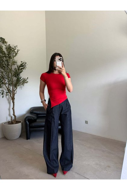 Navy Blue Palazzo Denim Pants