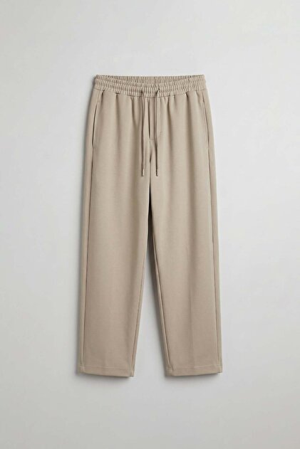 Men's Relaxed Fit Elastic Waist Pleated Trousers Beige