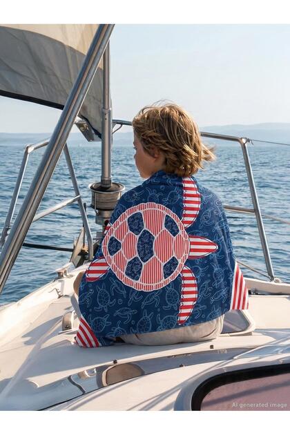 Turtle Patterned Towel - Navy Blue