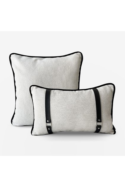 "Bau Strap" Leather Belt Detailed Throw Pillow Cover Set