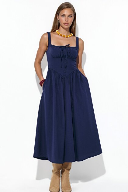 Busem Buttoned Square Neck Midi Dress
