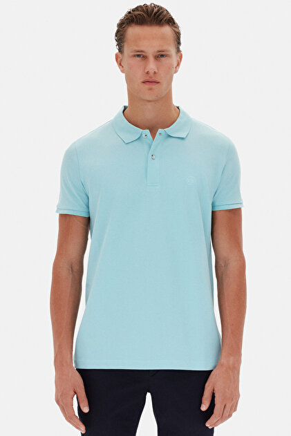 Ds Damat Regular Fit Aqua 100 % Baumwolle, langlebiges, nicht kräuselndes, besticktes T-Shirt mit Polokragen