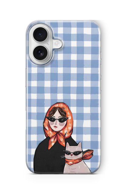 iPhone 17 Uyumlu Şallı Kadın ve Kedi Desenli Şeffaf Telefon Kılıfı