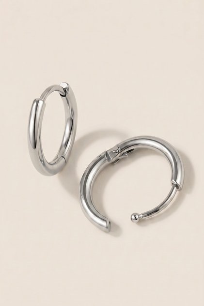 Silver Color Steel 8 mm 2-Piece Minimal Hoop Earring Set
