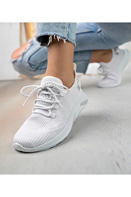 en7 Beyaz Unisex Triko Sneaker Rahat Hava Alabilen Kokusuz Spor
