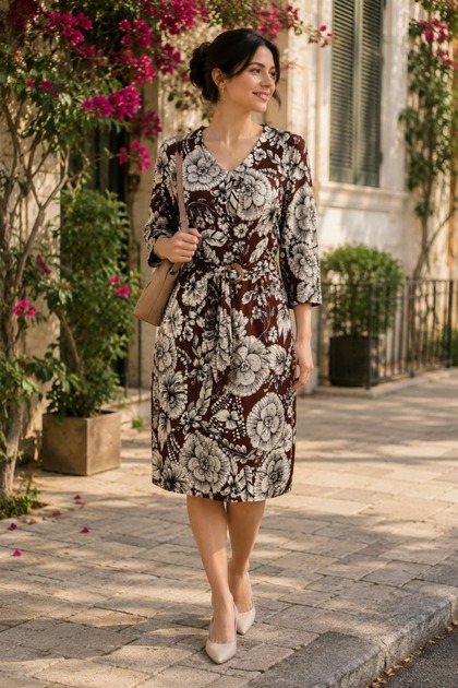 Floral Patterned Elastic Waist Dress