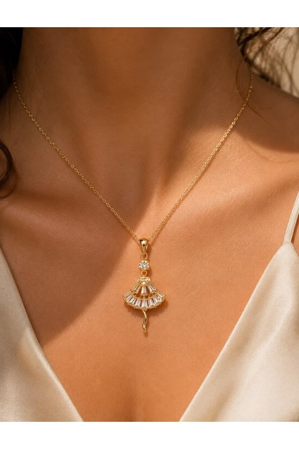 Ballerina Motif Gold Color Design Necklace