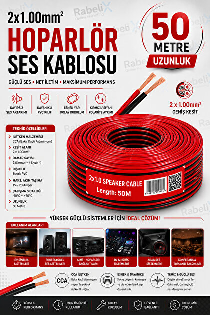 Rabelix Online Marketing 20 Metre 2x1.00mm CCA Hoparlör Ses