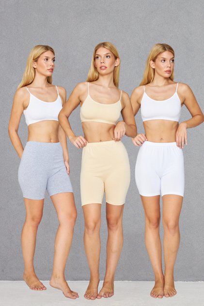 3 Pieces Mixed (Grey, Beige and White) Combed Cotton 95% Cotton 5% Lycra Comfortable Above-Knee Shorts Leggings, Women's Short Leggings, Combed Cotton Leggings, Leggings, Soft Shorts Leggings, Summer Leggings, Cotton Leggings, Plus Size Leggings