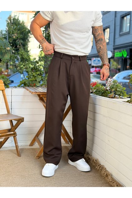 Pleated Korean Cut Trousers Coffee