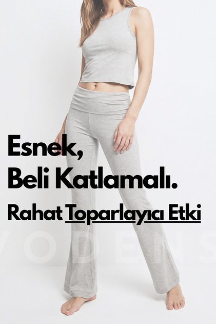 Kadın İspanyol Paça Jarse Ultra Soft Pantolon Flared - Melanj Gri 4