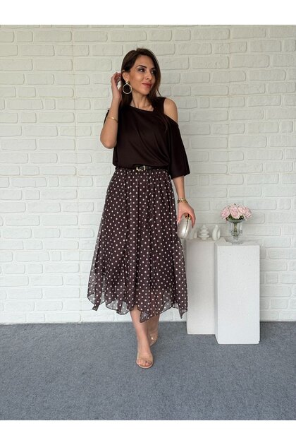 Bluzlu Polka Dot Chiffon Double Dress