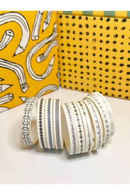 10’lu İnce Mini Washi Bant Seti / 0.5cmX2m / Desenli Bant / Washi Bant / Scrapbooking / Bullet Journal / Etnik-Otantik Desenli