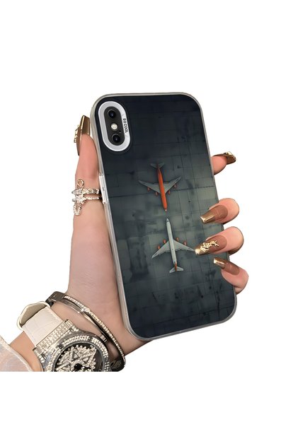 iPhone XS Max Compatible Silicone Edge Hard Back Case Couple Phone Case with Airplane Pattern