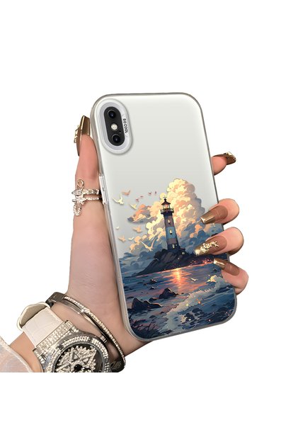 iPhone X Compatible Silicone Edge Hard Back Case Couple Phone Case Tower Patterned