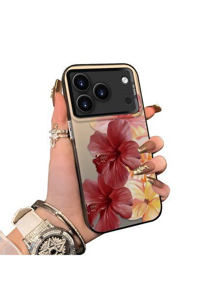 iPhone 17 Pro Max Compatible Silicone Edge Hard Back Case Couple Phone Case with Floral Pattern
