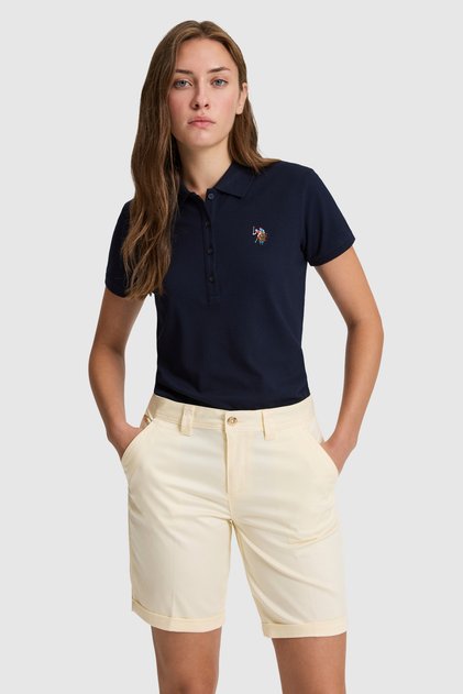 Women's Navy Blue Polo Collar Basic T-Shirt 50323575-Vr033