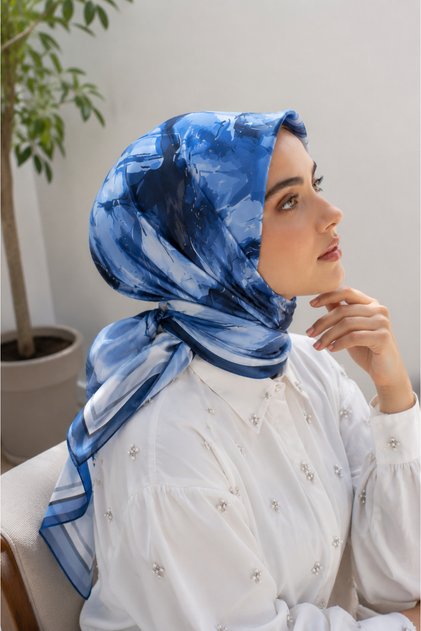 Pastel Floral Pattern Scarf Series Navy Blue