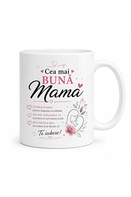 Cana Personalizata Cadou pentru Mama „Cea mai buna mama”, Ceramica, 330 ml, Mesaj Emotionant, Alb