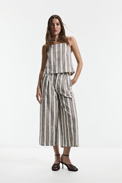 Hafif çizgili culotte jean