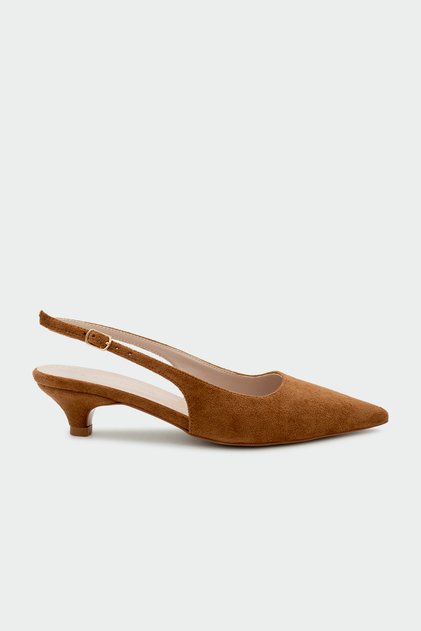Clint Buckle Pointed Toe Women's Tan Suede Heeled Shoes