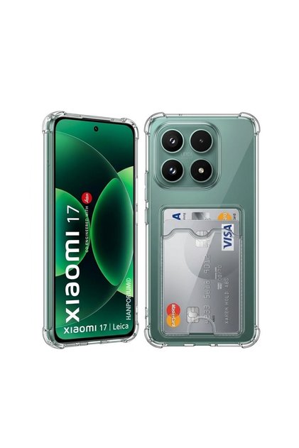 Xiaomi 17 Uyumlu Kartlıklı Kılıf Darbe Emici Köşe Korumalı Cüzdanlı Esnek Silikon Kapak Şeffaf